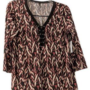 Sweet Clarity WMNs Multi-Color Bell Sleeve Lace Up Neckline Blouse SZ Large NWT